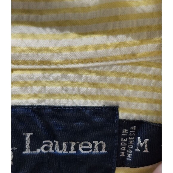 Men's Polo Ralph Lauren Custom Fit Yellow Striped Button Down SS Shirt Size M - Picture 5 of 10